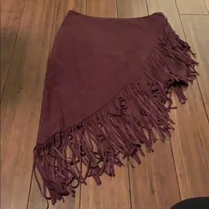 Suede Burgundy Fringe Skirt from Express